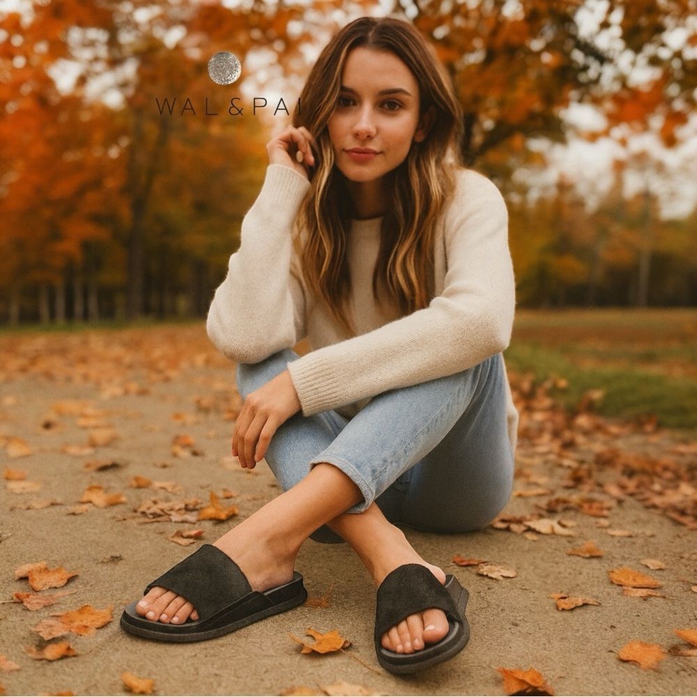 New Wal & Pai Saga Black Slide Calf Hair Leather Women's Sandals Dustbag 37 6.5